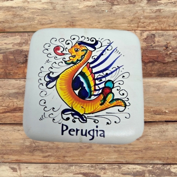 Italian Dragon Perugia Trinket Square Dish Hand Made &  Painted Vibrant Unique - Picture 1 of 11
